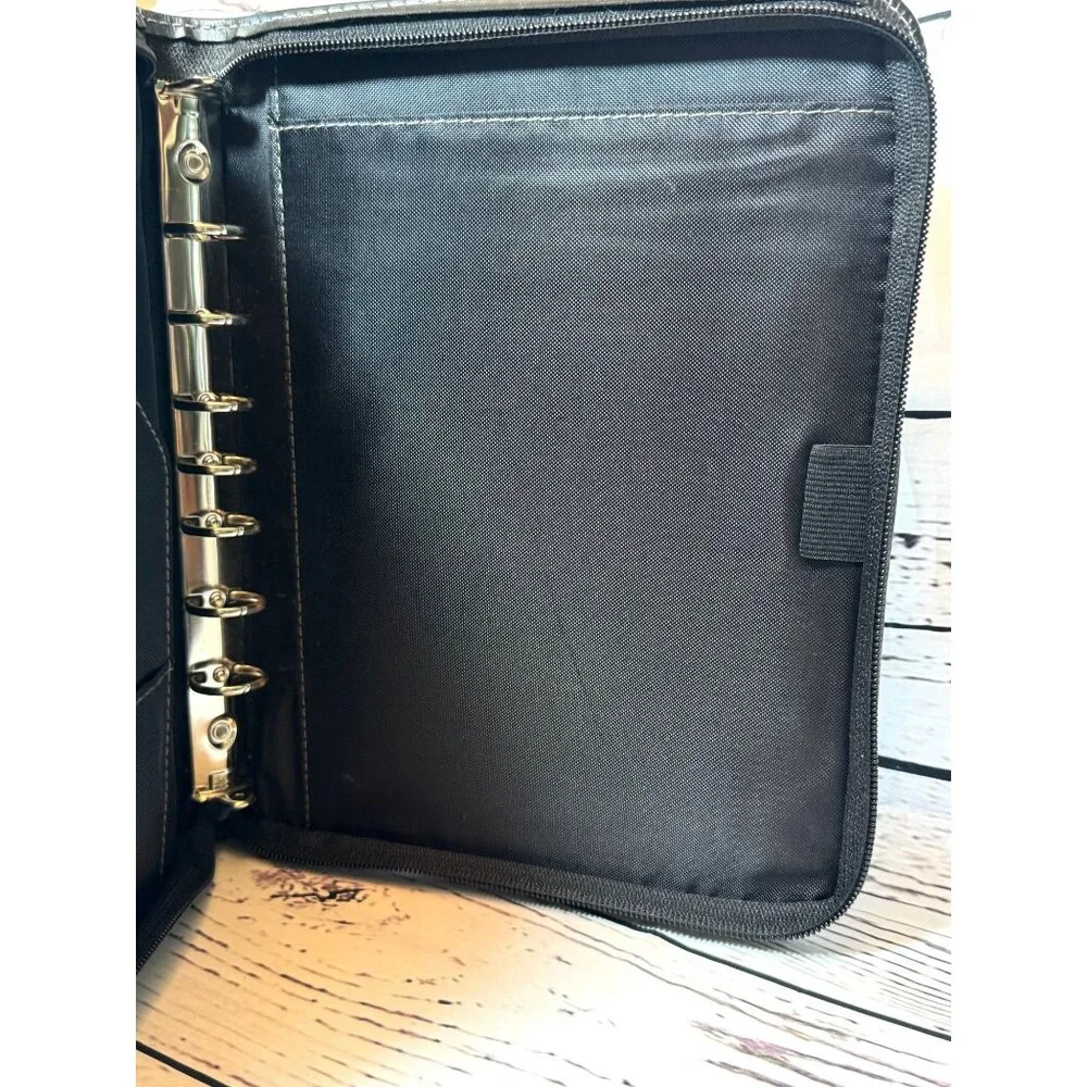 Day-Timer Black Faux Leather Zippered Planner Binder With 7-Ring Organizer